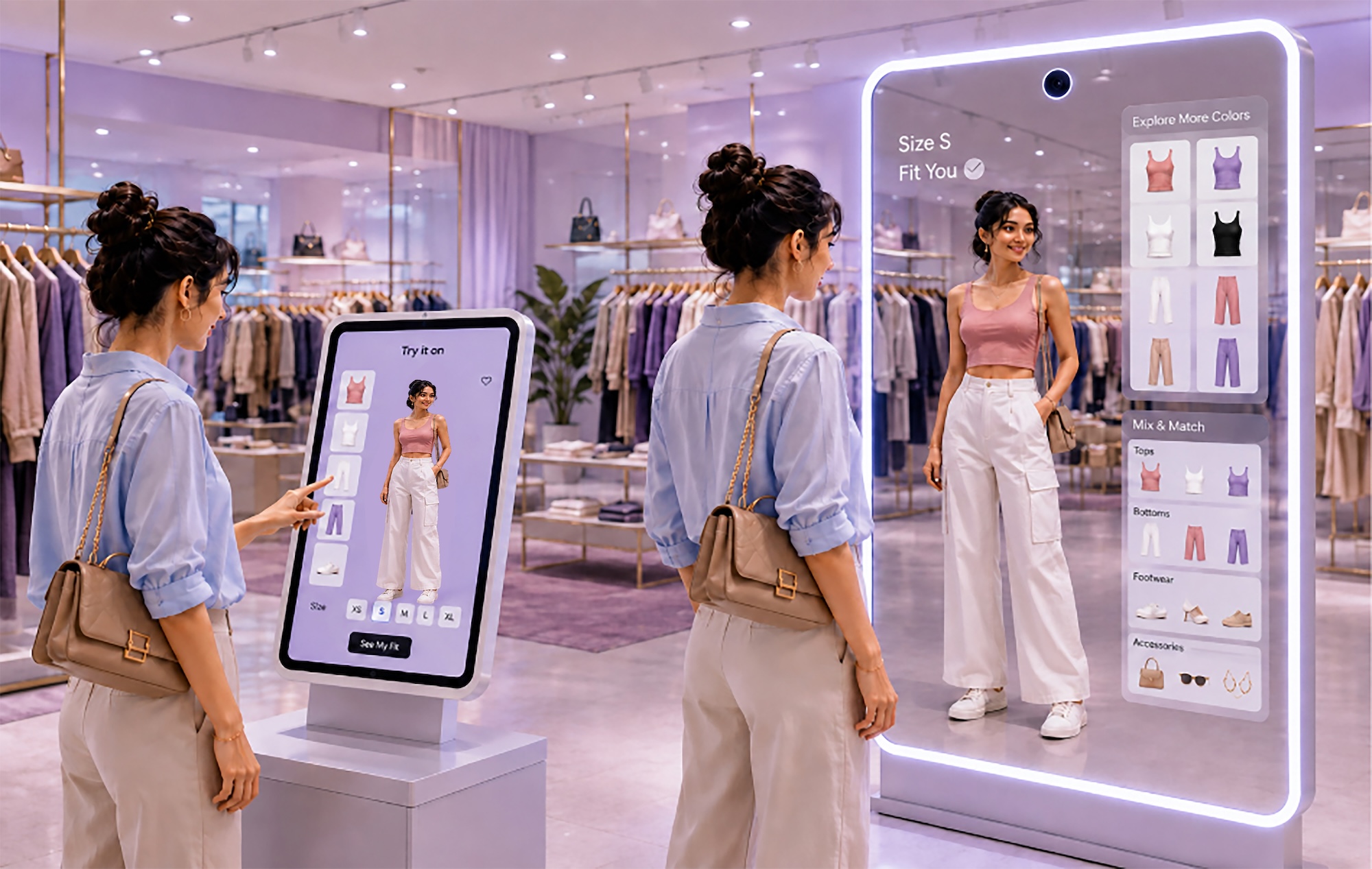 Customers waiting in long trial room queues in a fashion store