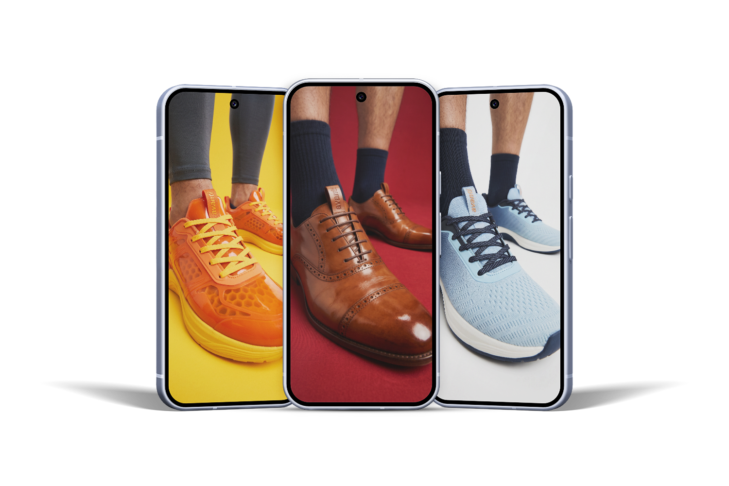 Phone mockups showing virtual footwear try-on